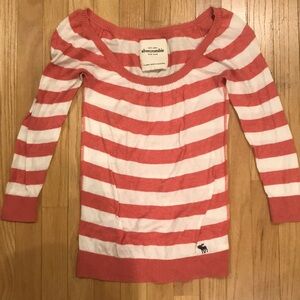 Abercrombie kids coral pink/white striped sweater